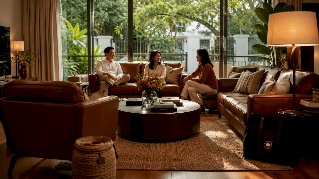 Staged living room interior of landed home in Singapore