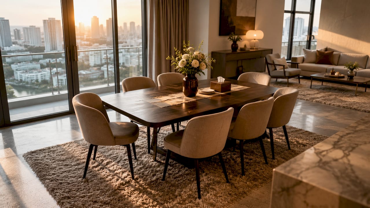 Staged living room in Singapore condo with natural light
