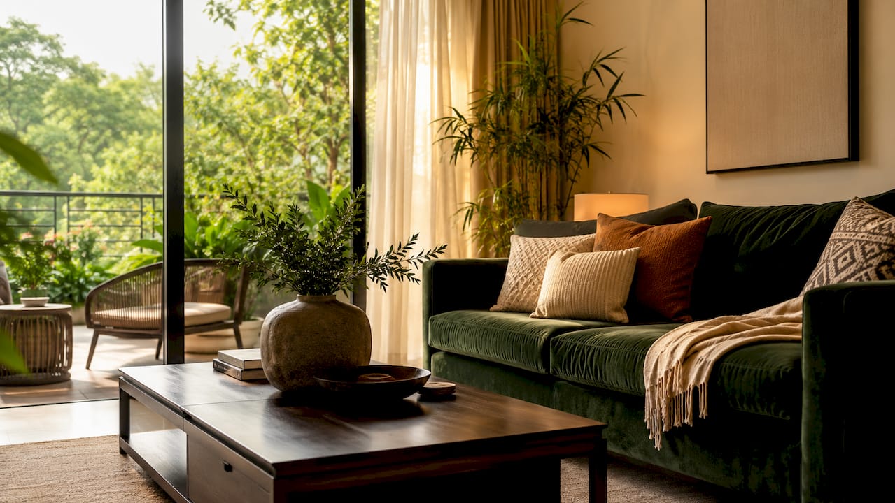Staged luxury condo living room interior