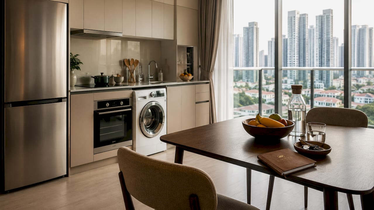 Modern condo kitchen with key appliances