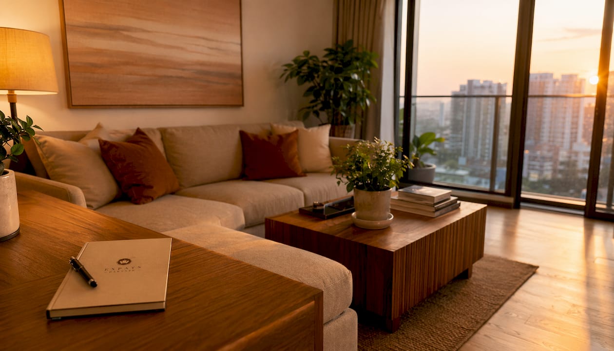 Styled Singapore condo living room interior