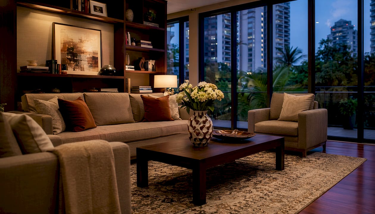 Staged Singapore condo living room with natural light