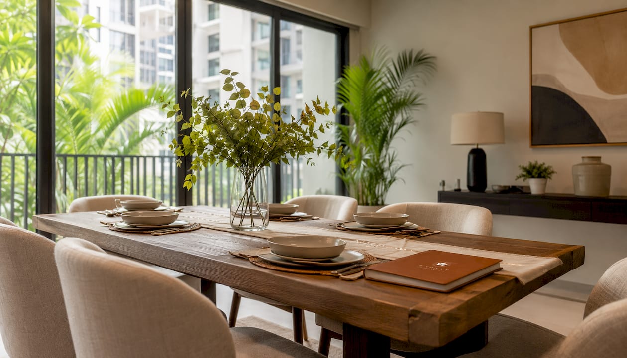 Staged living room in Singapore condo with natural light