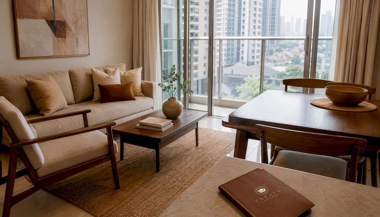 Living room of furnished Singapore condo apartment
