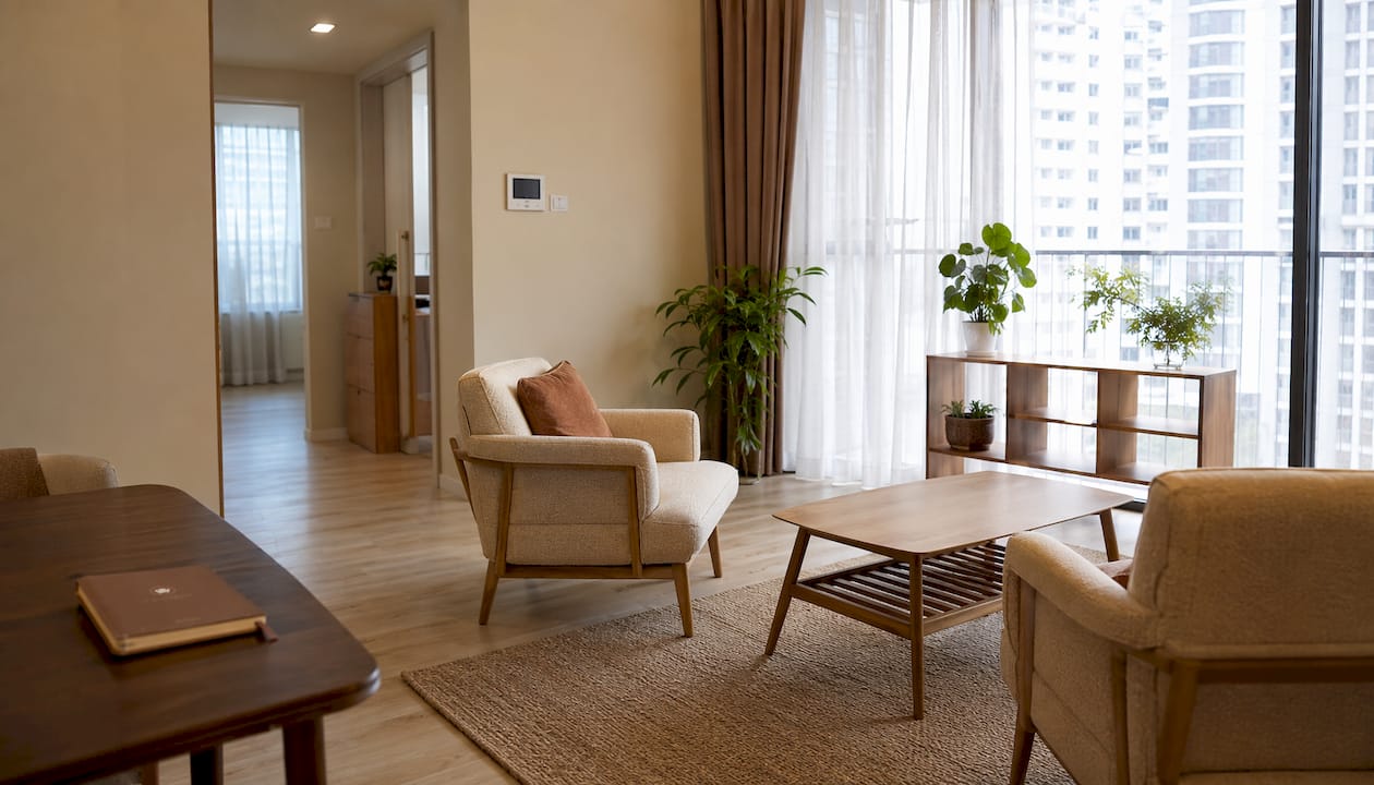 Semi-furnished condo living space in Singapore