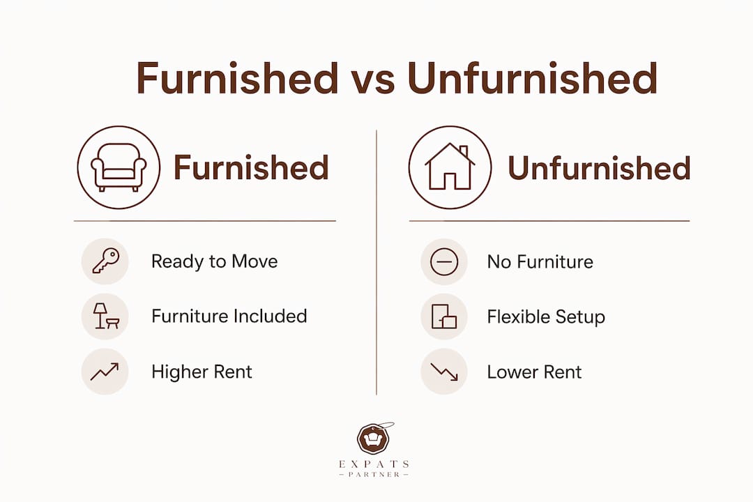 Comparison infographic of furnished and unfurnished apartments