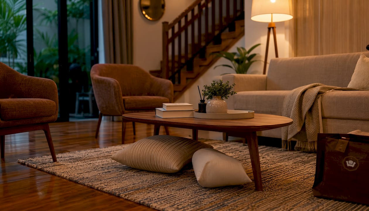 Warm lighting and furniture staging in Singapore home