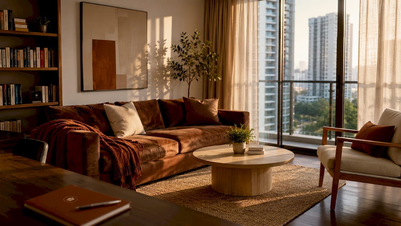 Bright staged condo living room in Singapore