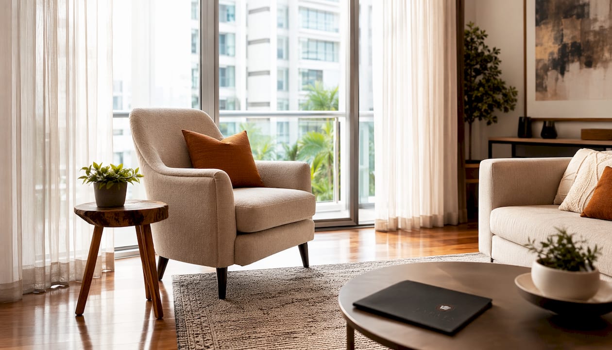 Staged living room in Singapore condo