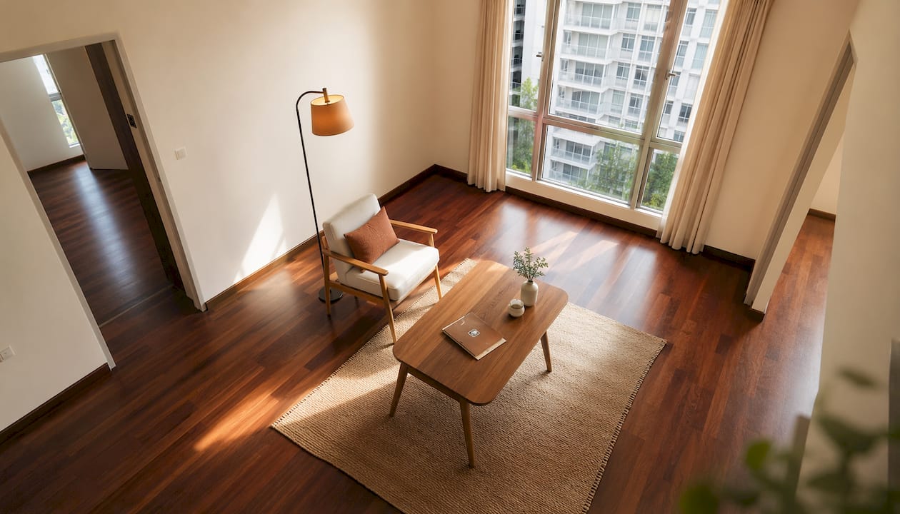 Minimal staged furniture in empty apartment