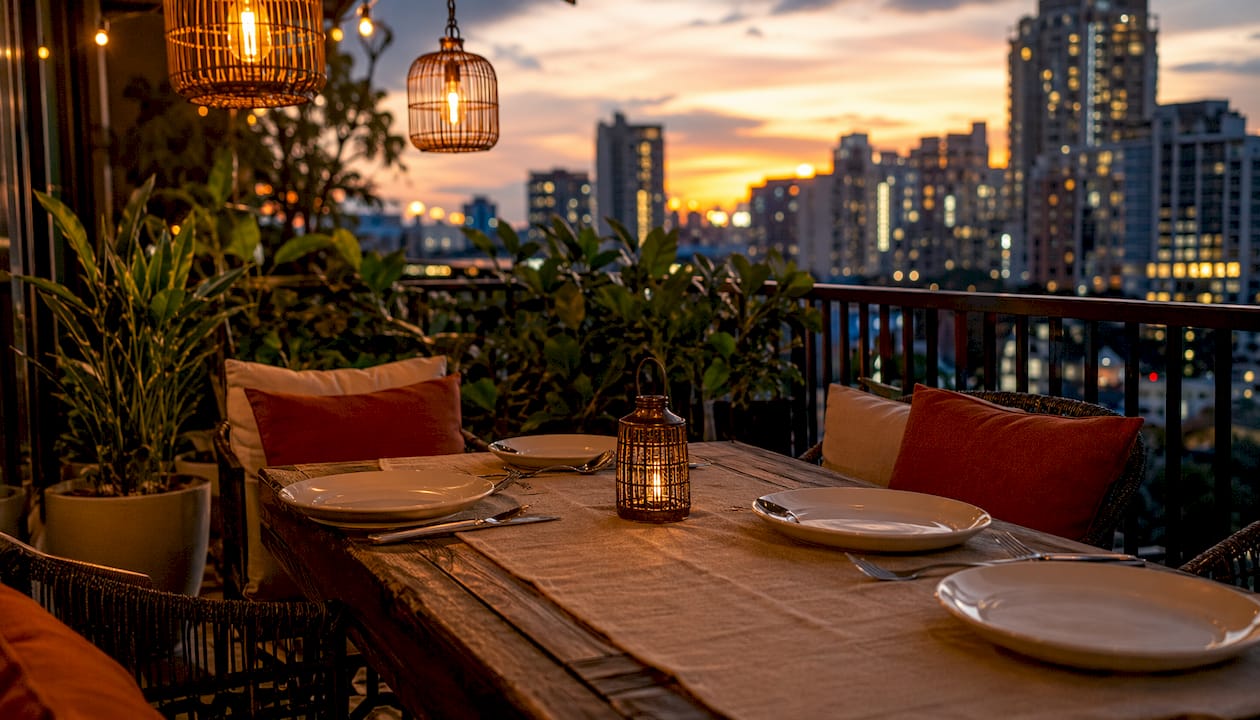 Condo dining area set for a meal