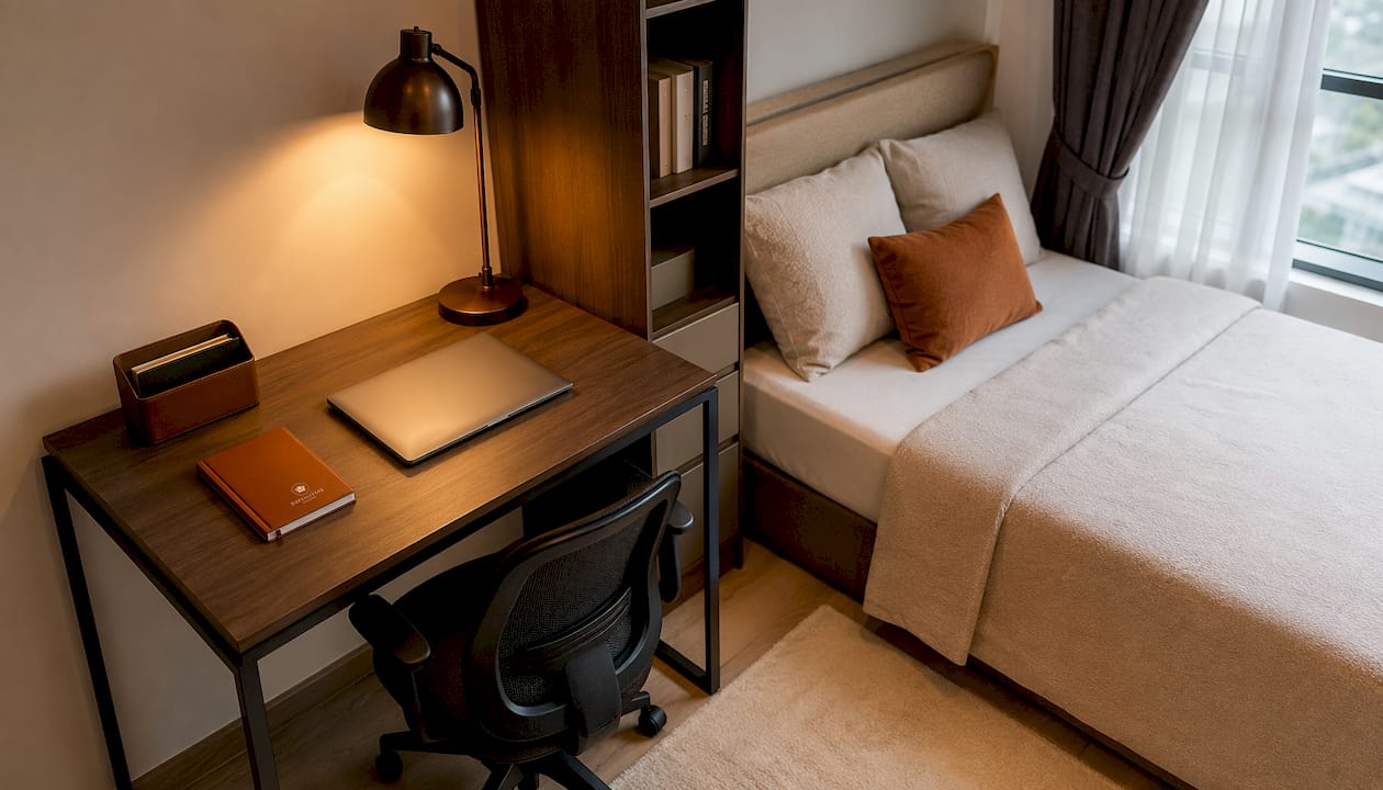 Compact condo home office corner with furniture