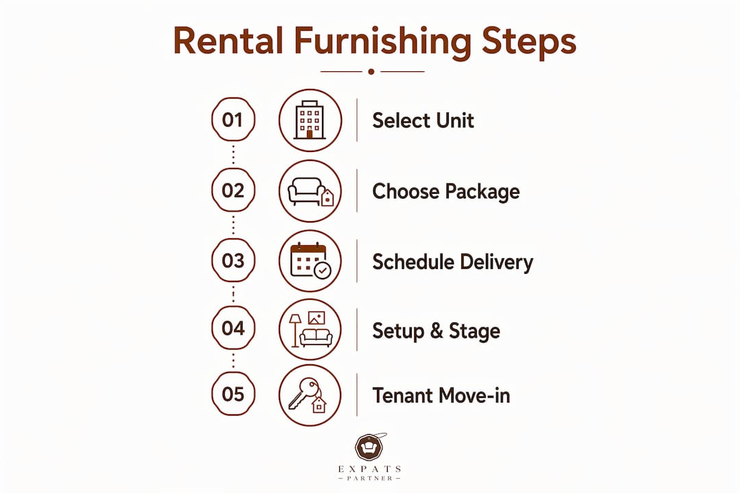 Infographic detailing rental furnishing steps