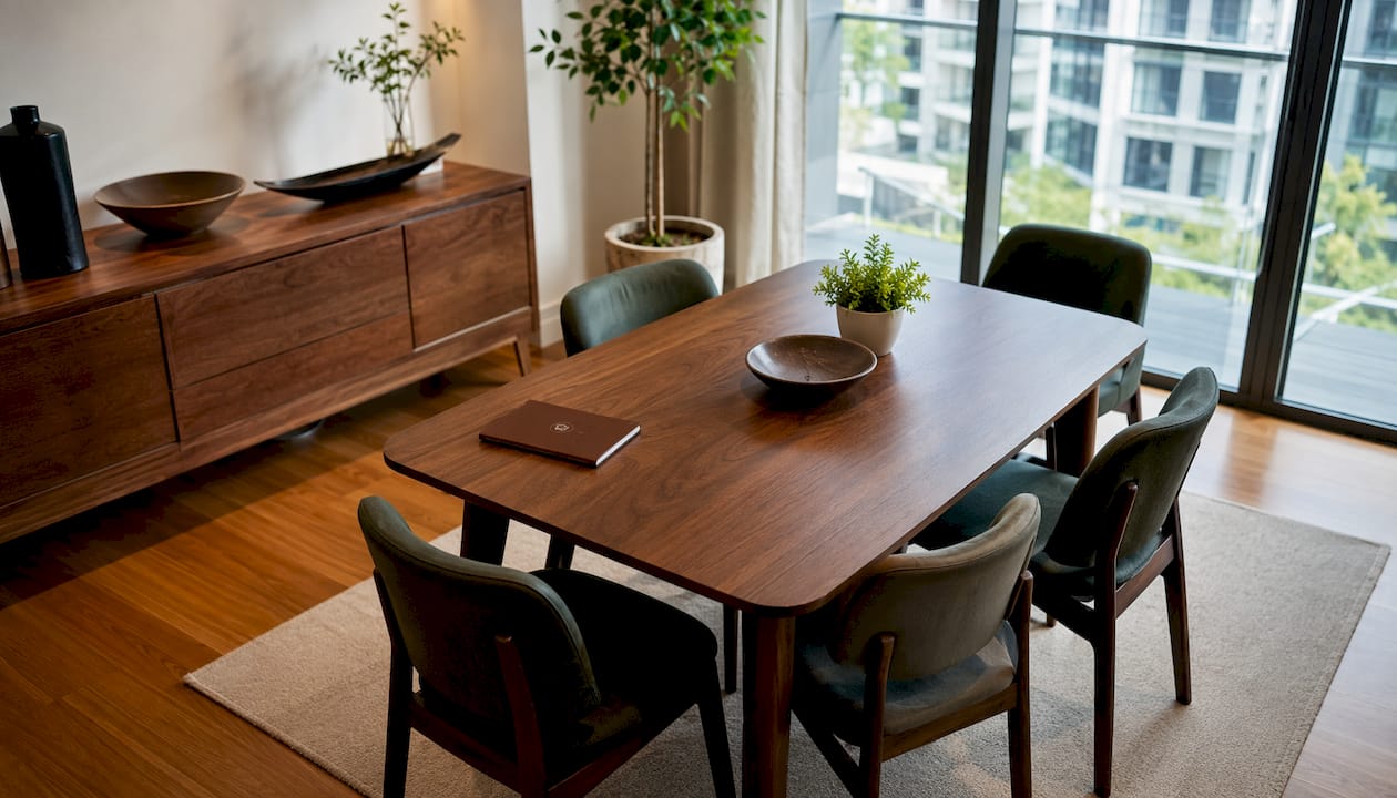 Staged dining area in Singapore condo with natural light