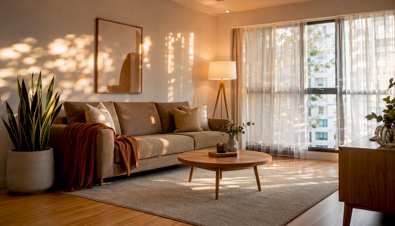 Furnished condominium living room interior