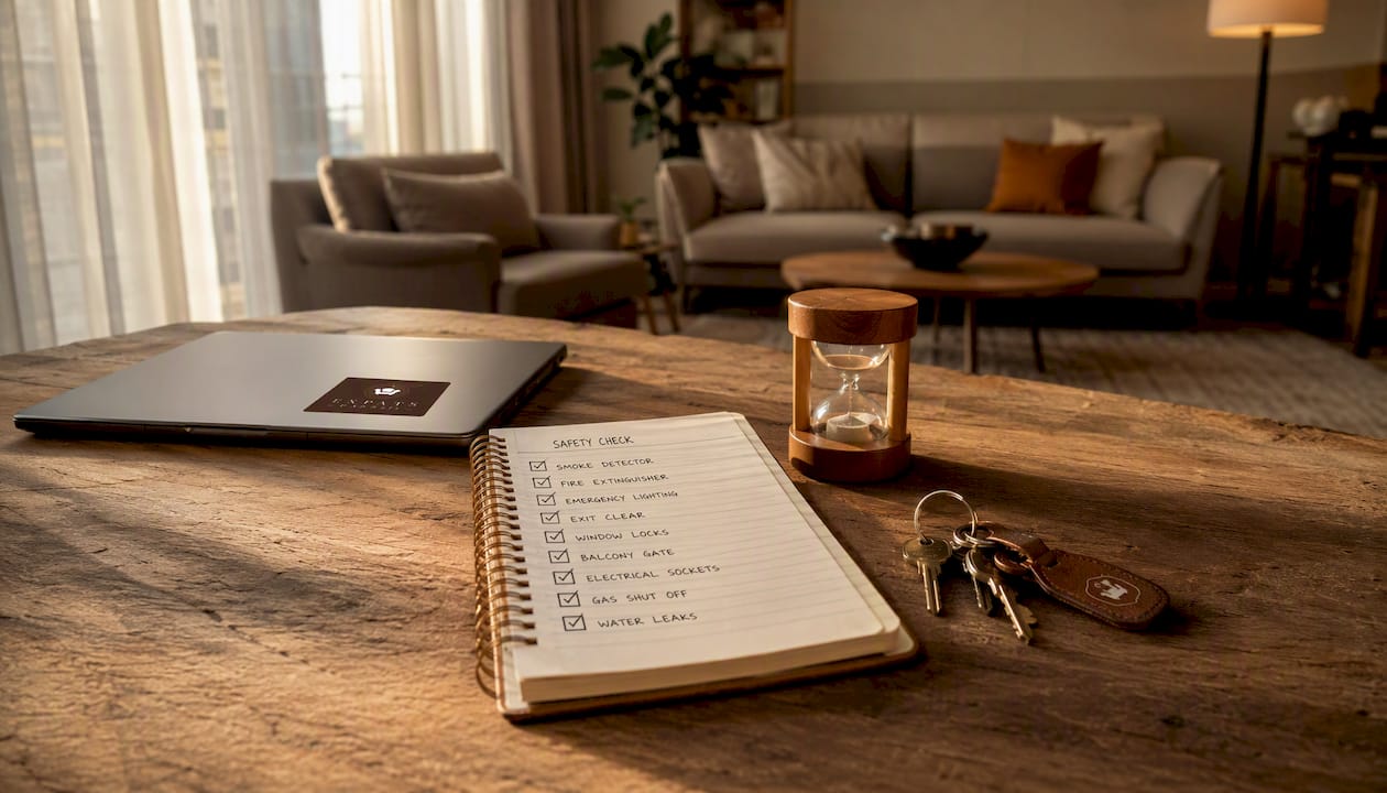 Safety inspection checklist on kitchen counter