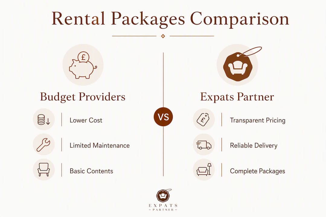 Infographic comparing furniture rental service packages