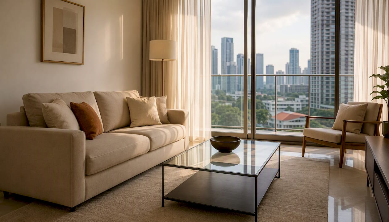 Furnished bright Singapore condo interior