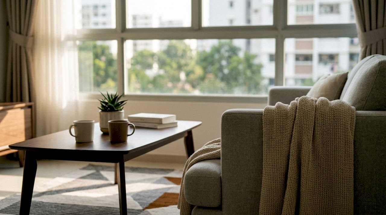 Cozy furnished apartment living room corner