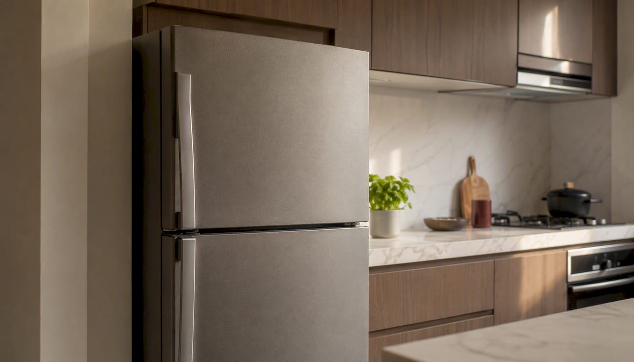Mid-size fridge in Singapore rental kitchen