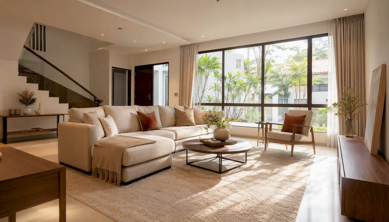 Staged vacant landed house living room interior