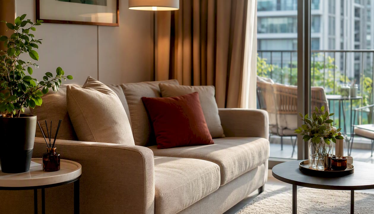 Staged Singapore condo living room with natural light