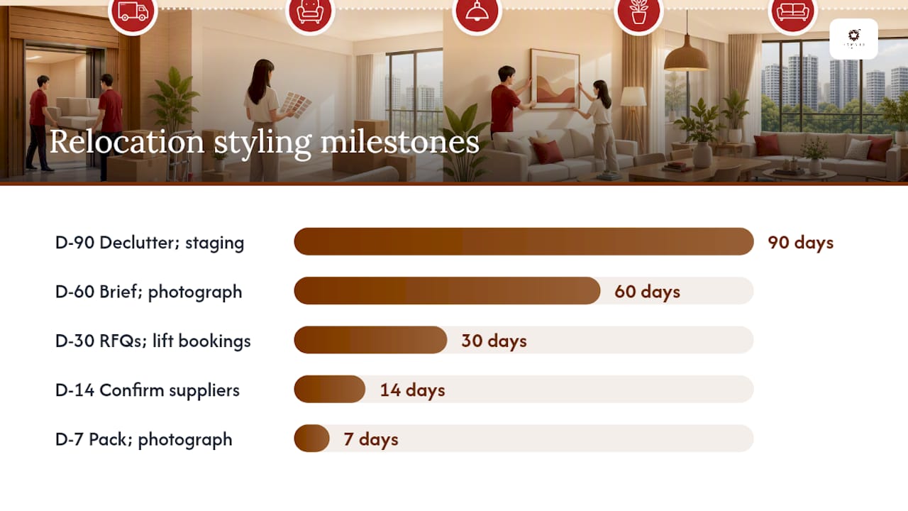 How to plan your relocation styling: a Singapore milestone timeline — overview diagram