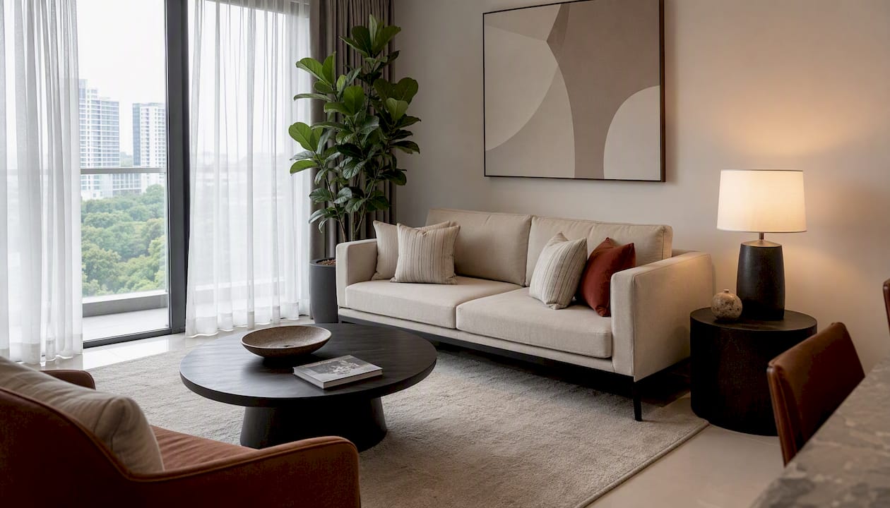 Staged condo living room in Singapore