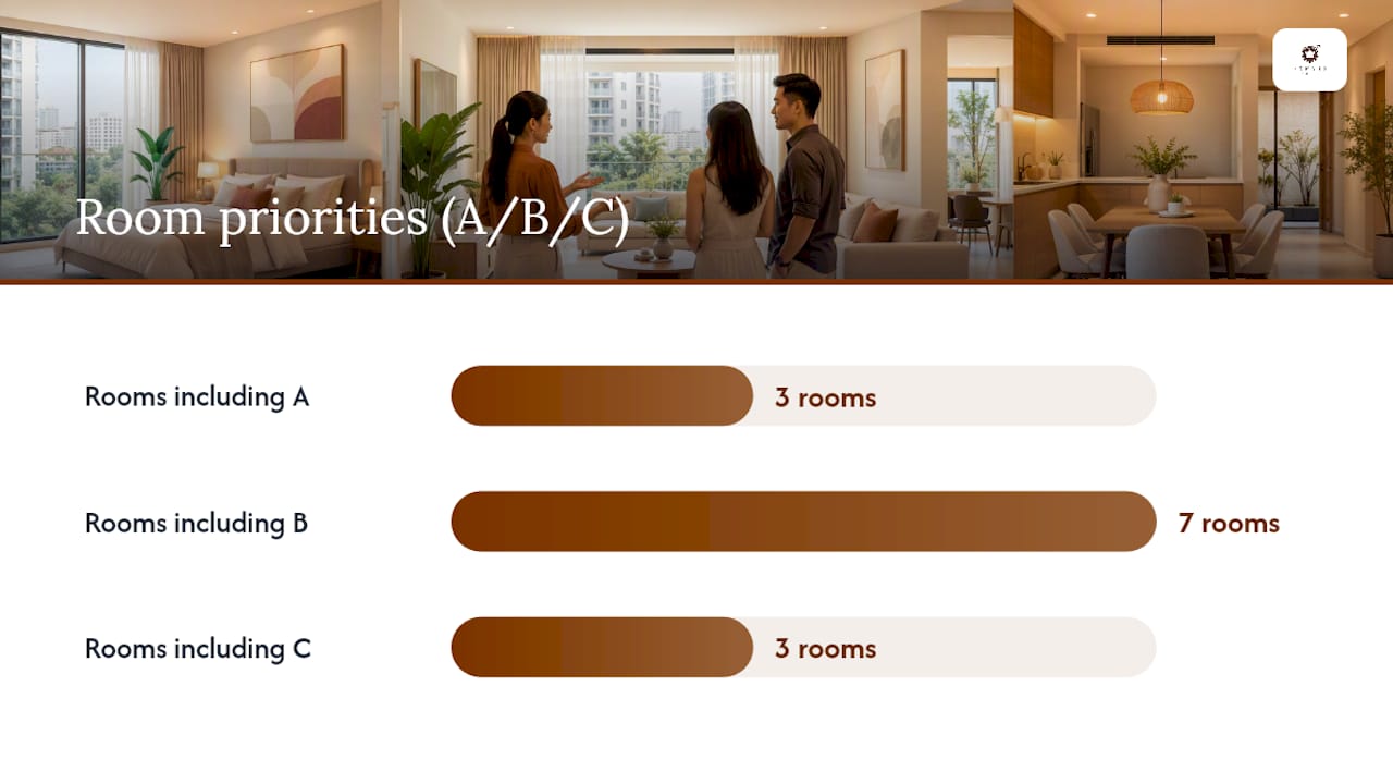 Room checklist with staging priorities diagram