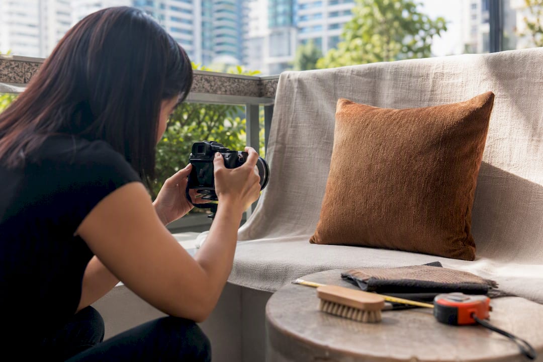 Staging professional photographing sofa cushion