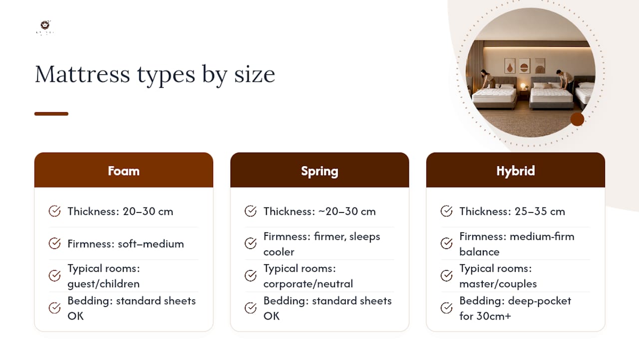 Diagram comparing mattress types and sizes in Singapore