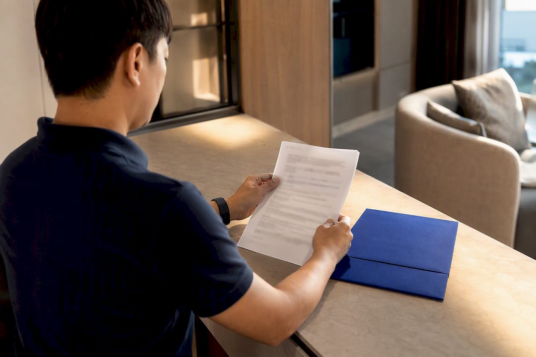 Renter reviewing furniture rental agreement