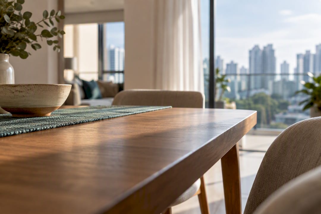 Cropped dining table in Singapore condo
