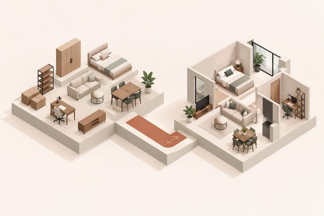 Isometric corporate housing procurement illustration