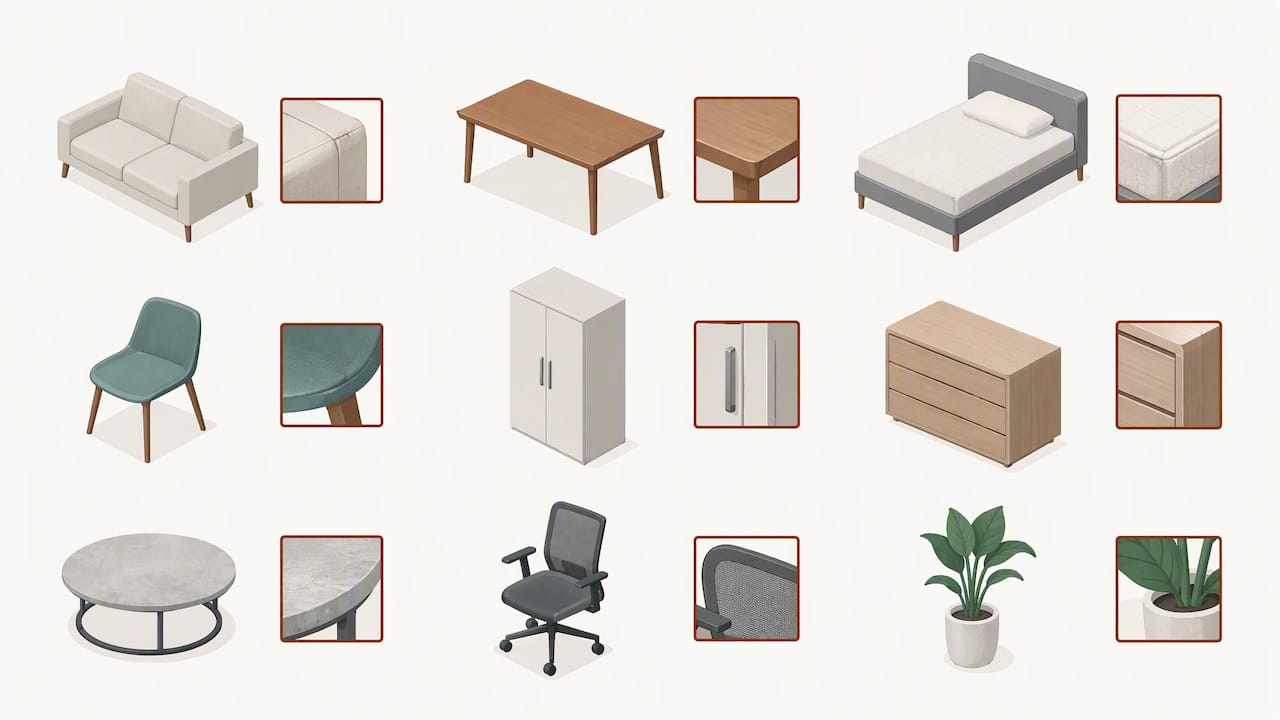 Furniture inventory items paired with condition evidence