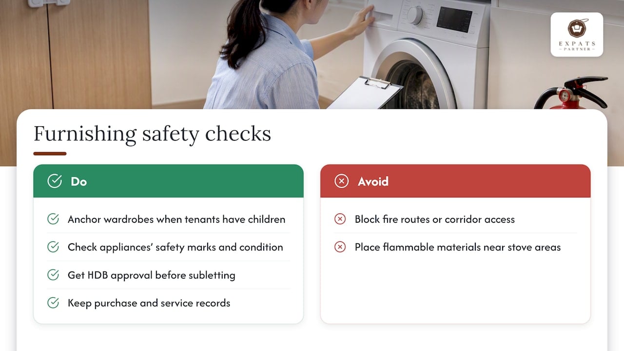 Safety and compliance considerations for rental furnishings — overview diagram